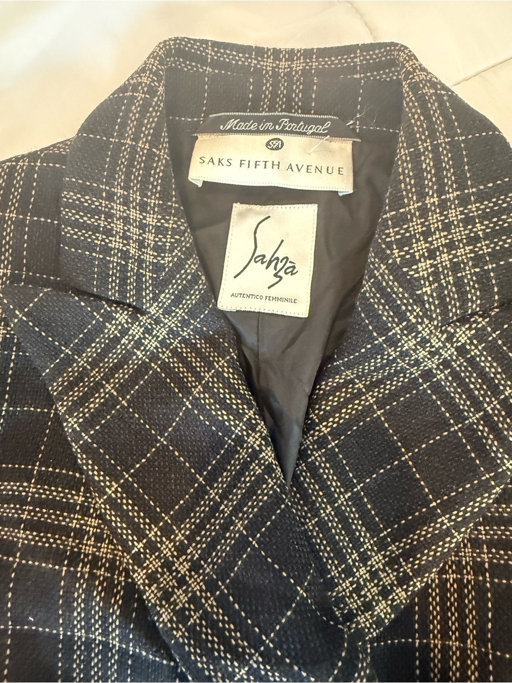 Vintage Saks Fifth Avenue Tailored Plaid Wool Blend Blazer